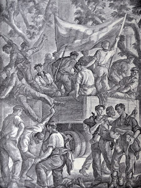 Spanish civil war: The columns of militia came at dawn of Bilbao by J. Valverde
