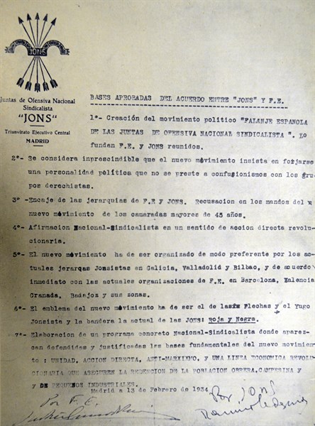 The covenant of the Falange merger with J. O. N. S.