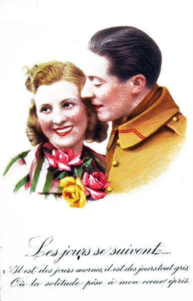 World War Two: Sentimental French postcard for civilians to send to their men at the frontline.