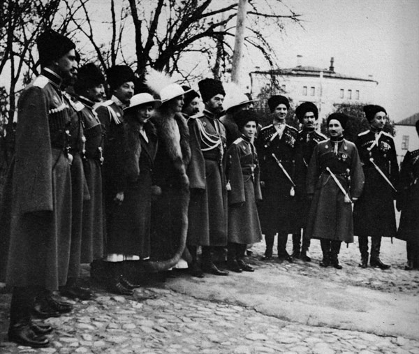 The Romanovs visiting a regiment during WWI.