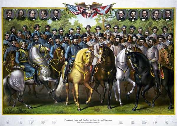 Prominent Union and Confederate generals and statesmen, 1861-5
