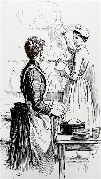 Housewife washing dishes