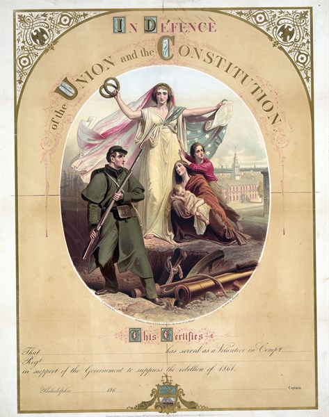 Certificate for a volunteer serving in the Union army