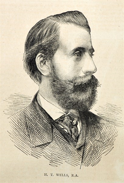 Steel engraving of the artist H. T .Wells , RA