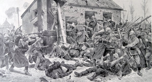 Hand to hand fighting as British soldiers