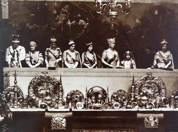 Queen Mary of Great Britain with Princess Elizabeth at the coronation of King George VI