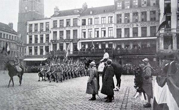 French infantry reviewed in Dunkirk;   France 1919