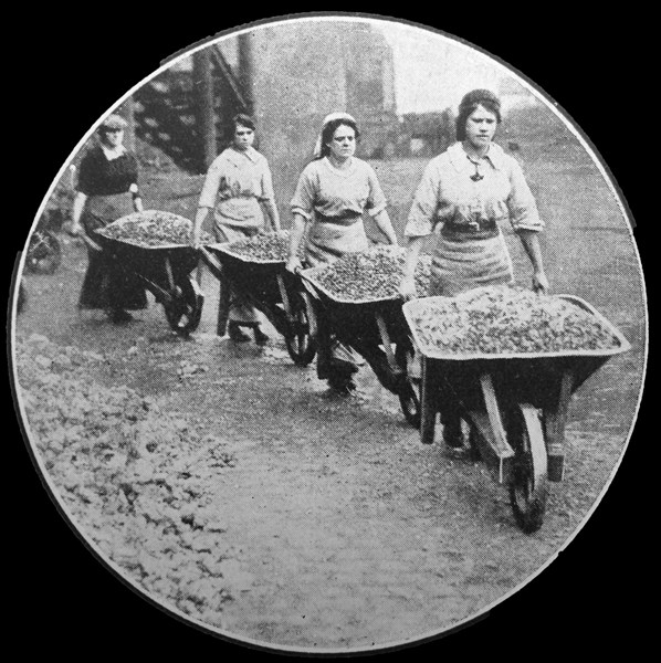 Women doing war work. Loading coal at Coventry;   England during WWI 1916