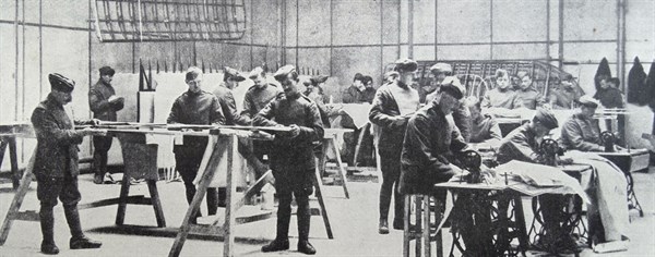 Royal Flying corps assemble aircraft at Farnborough