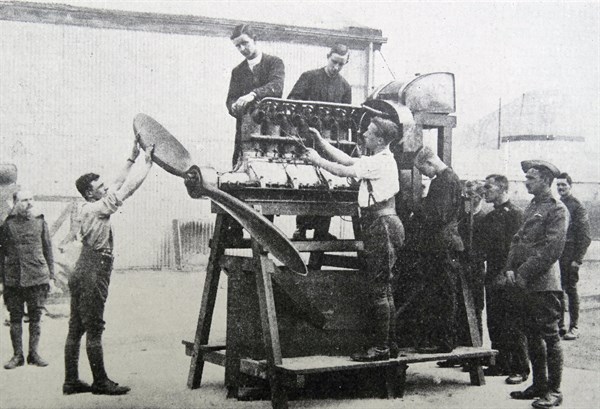 Royal Flying corps assemble aircraft at Farnborough