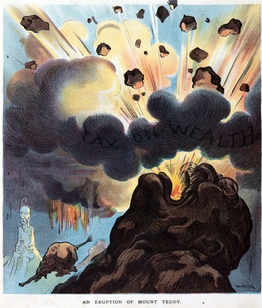 President Theodore Roosevelt as a volcano erupting