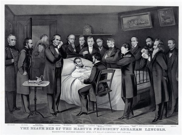 The death bed of the martyr President Abraham Lincoln