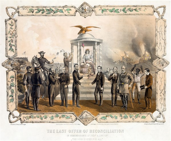 Sentimentalized allegory of the reconciliation of the North and South after Civil War
