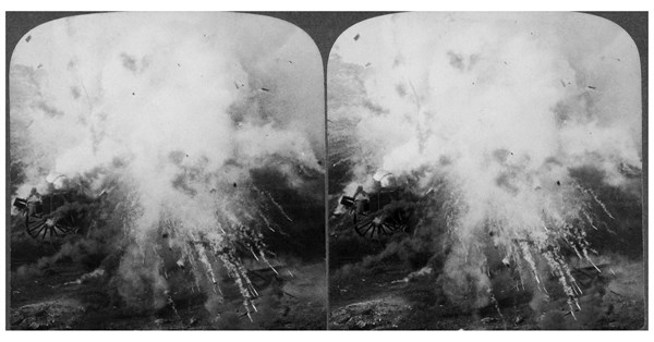 Stereoscopic photograph showing an ammunition wagon