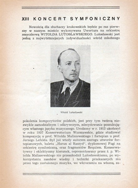 Engraving of Witold Lutoslawski