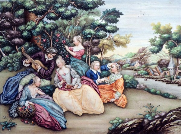 Plaque depicting scene with European people