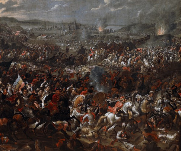 King John III Sobieski blessing Polish attack on Turks in Battle of Vienna.