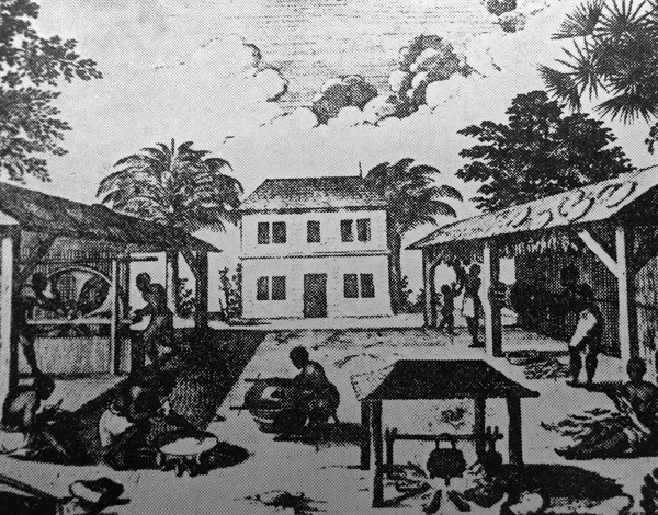 Engraving of an American tobacco factory
