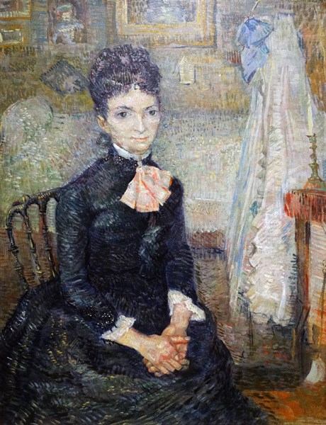 Painting titled 'Mother by a Cradle'
