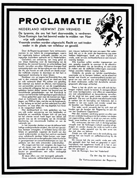 The first public proclamation marking the end of WWII in Holland