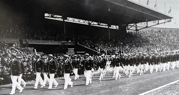The entry of the Dutch team of athletes at the 1928 Amsterdam Olympic Games