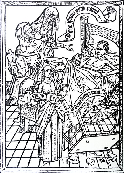 Plate from a block-book illustrating sin of impatience (the folly of man)