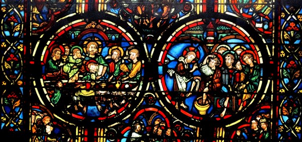 window from the Ambulatory at Bourges Cathedral, France. Shows the Passion of Christ