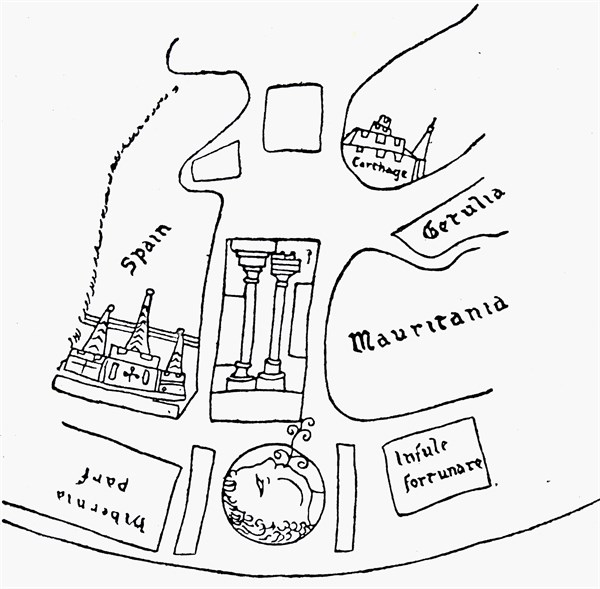 The Pillars of Hercules, as shown in a mediaeval map.