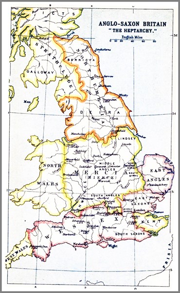 Map showing the Heptarchy of Britain