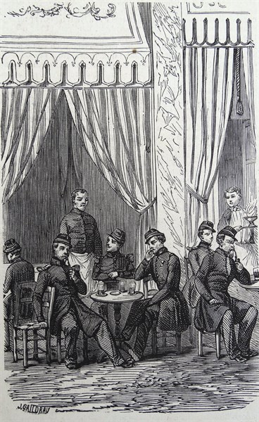 French army officers eating in a restaurant