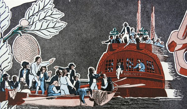 Illustration of the mutiny on the bounty