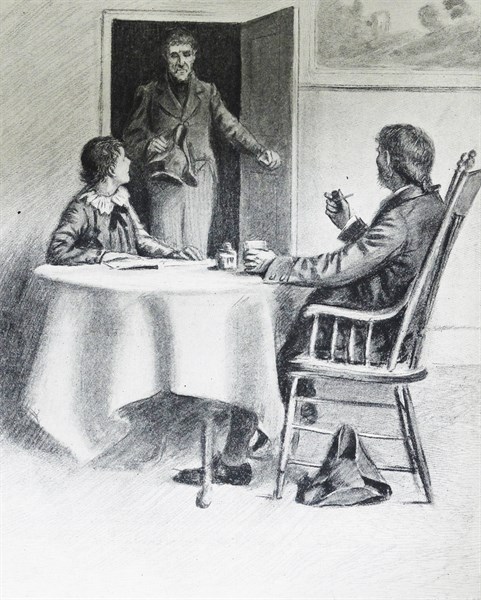 Illustration from a book depicting a Captain and young boy