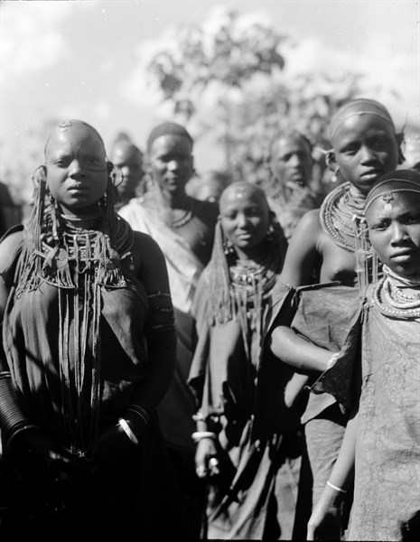 Tanganyika (Tanzania). Arusha. Masai girls and women at the wedding 1936