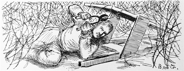 World war one Allied saboteur, gets under a barbed wire fence