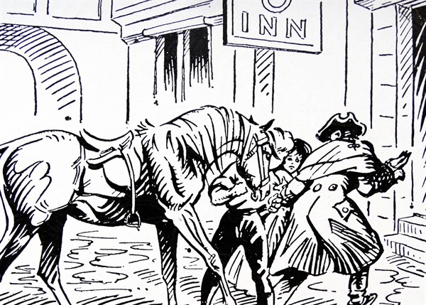 Childrens book illustration about a highway robber