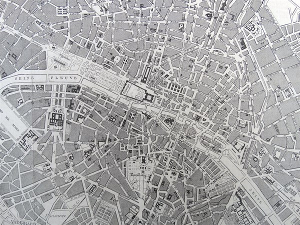 19th Century Map of Paris with the River Seine depicted