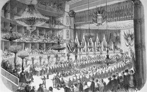 Illustration depicting a Banquet at the MinistÃ¨re de la Marine