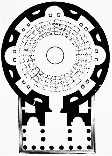 Illustration from a book depicting the ground plan of the Pantheon in Rome