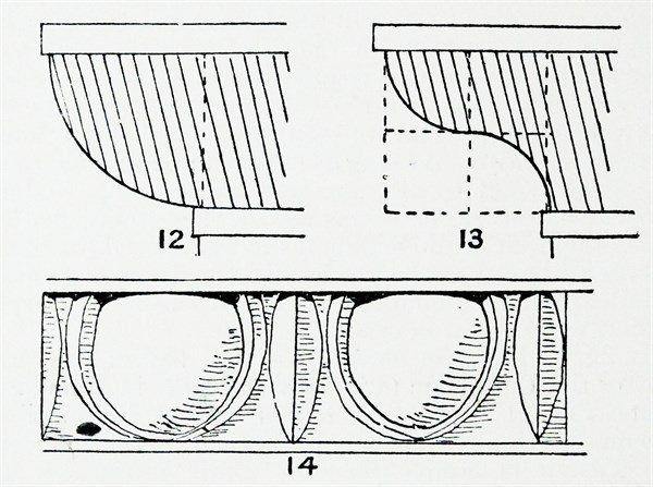 Illustration from a book depicting different types of Roman mouldings