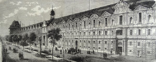 Engraving of a view of the Louvre Gallery in Paris