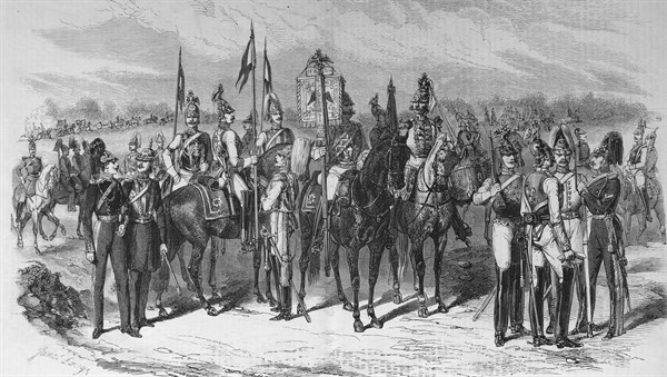 Engraving of the Russian army's uniforms of the 1st Cavalry Division Guard