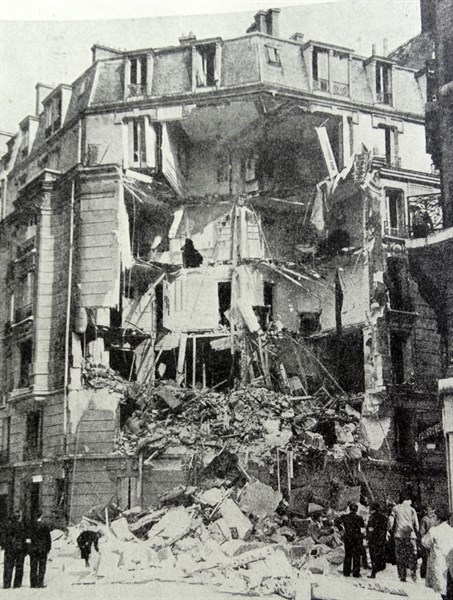 Photograph of a building in Paris after an air-raid attack by Nazis