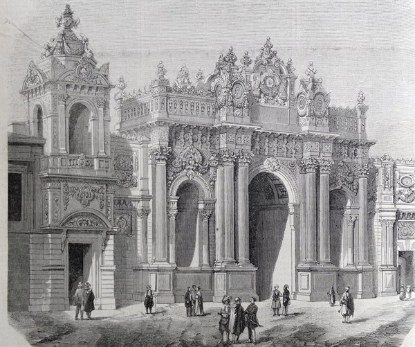 Monumental gateway of the new palace Dotma Bakche on the Bosphorus.