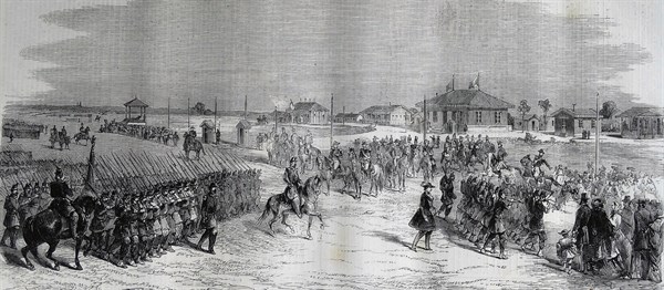 Engraving depicting the Imperial Head-Quarters at the Camp at Chalons
