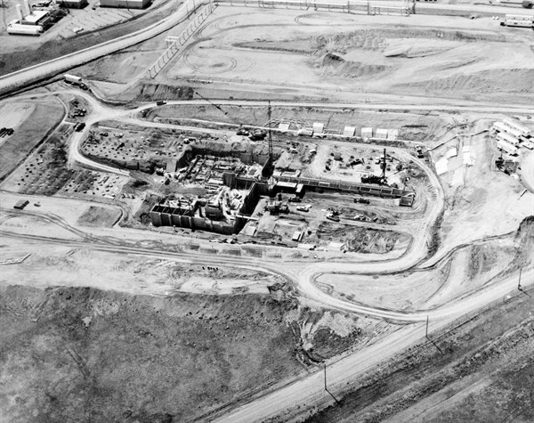 Photograph of an aerial view of the Rocky Flats Plant, Non-Nuclear Production Facility