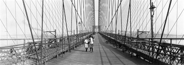 Photograph of Children walking across the Brooklyn Bridge