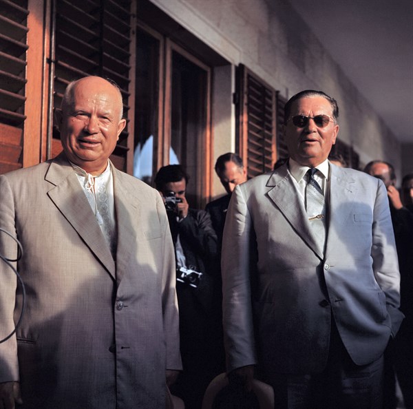 Photograph of President Tito of Yugoslavia and Russian Leader Nikita Khrushchev