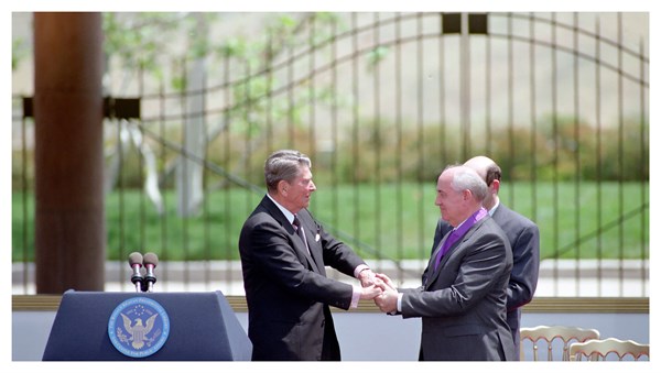 Photograph of President of Ronald Reagan and Soviet Leader Mikhail Gorbachev