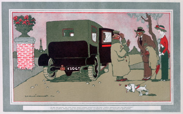 Ces voiturettes!', French motoring cartoon', 1913; by Jean Villemot,