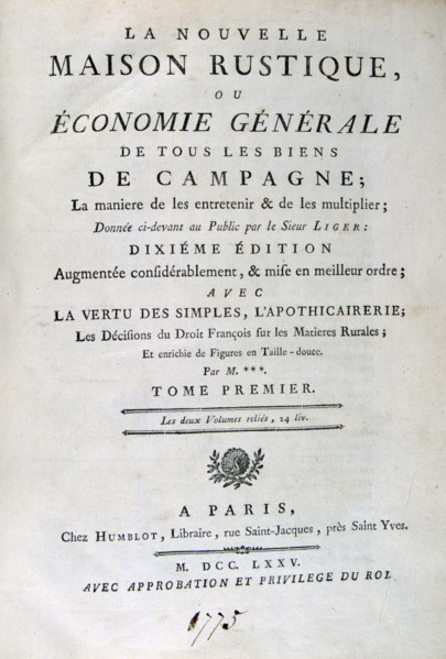 Economie générale de la campagne, ou Nouvelle maison rustique'
